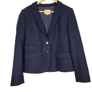 Loft Women's Navy 53% Wool Blend Elbow Patches Academia Style Blazer Size 6